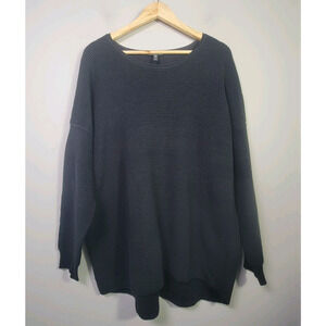 Eileen Fisher L Peruvian Cotton Long Boxy Ribbed Textured Sweater Top Black